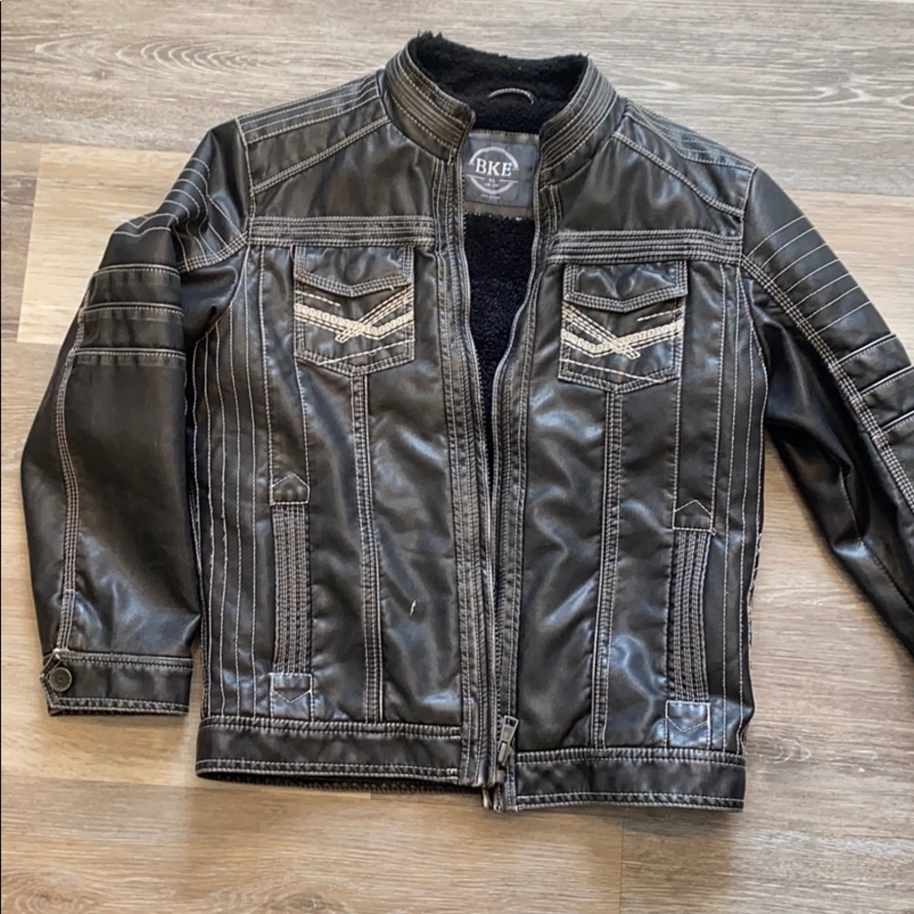 BKE buckle winter vegan leather coat